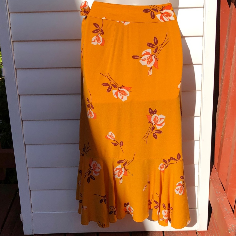 Free People Vibrant Orange Floral Print Wrap Skirt - Picture 8 of 11